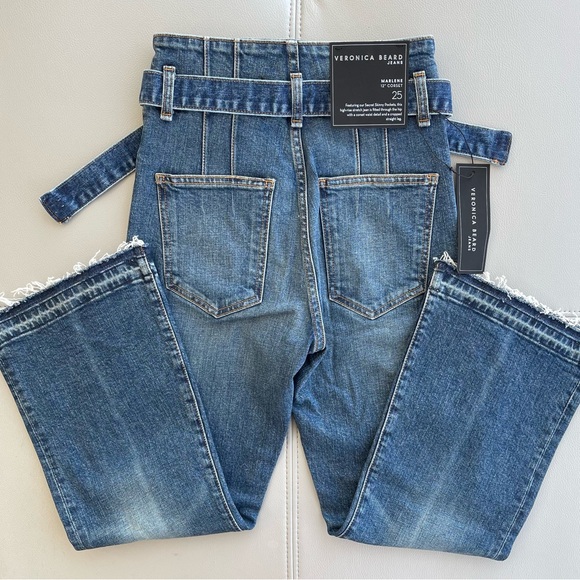 NWT Veronica Beard Marlene 12” Corset Cropped Raw Hem Jeans in Blue Wash Size 25 - Picture 9 of 12